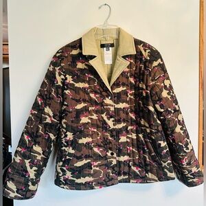 Nicole Miller Quilted Camo Utility Jacket with Pink Floral Details